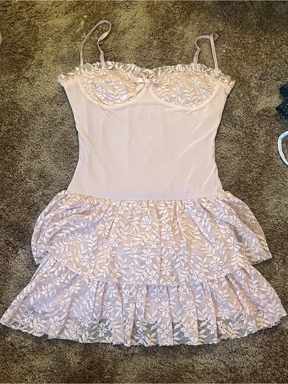 Women's Lace Trim Dress - Light Pink